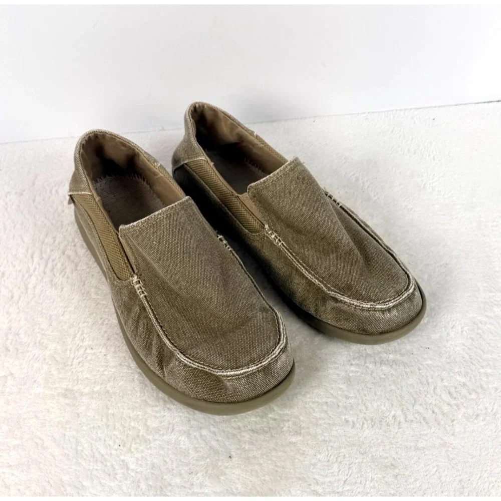 Crocs Santa Cruz Khaki Canvas Slip On Loafers Men's Size 12 Casual Comfort Shoes